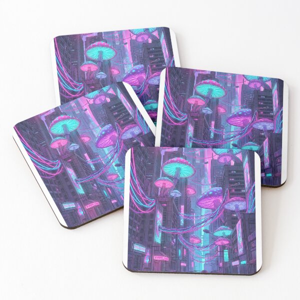 Item preview, Cyberpunk Bioluminescent Mushroom City Futuristic Night designed and sold by IriArt-Designs.