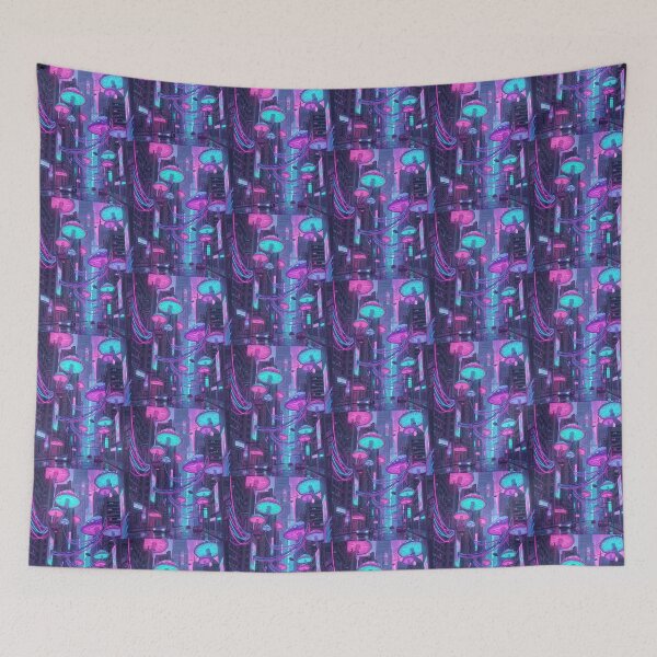 Item preview, Cyberpunk Bioluminescent Mushroom City Futuristic Night designed and sold by IriArt-Designs.