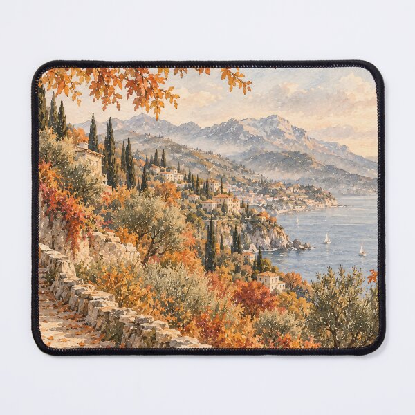 Item preview, Rustic Mediterranean Autumn Coastal Hillside Oil Painting designed and sold by Jozefin's Studio.
