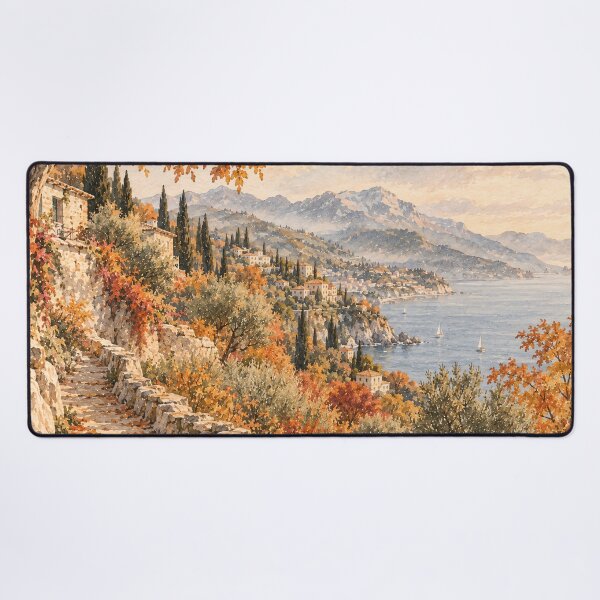 Item preview, Rustic Mediterranean Autumn Coastal Hillside Oil Painting designed and sold by Jozefin's Studio.
