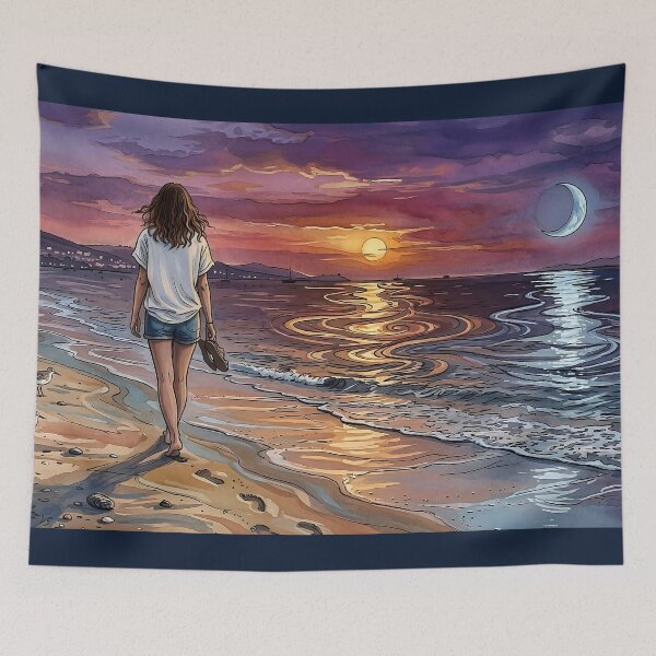 Item preview, Copy of Sunset Beach – Ocean Sunset, Crescent Moon & Dreamy Coastal Aesthetic designed and sold by Y-MOONSTAR.