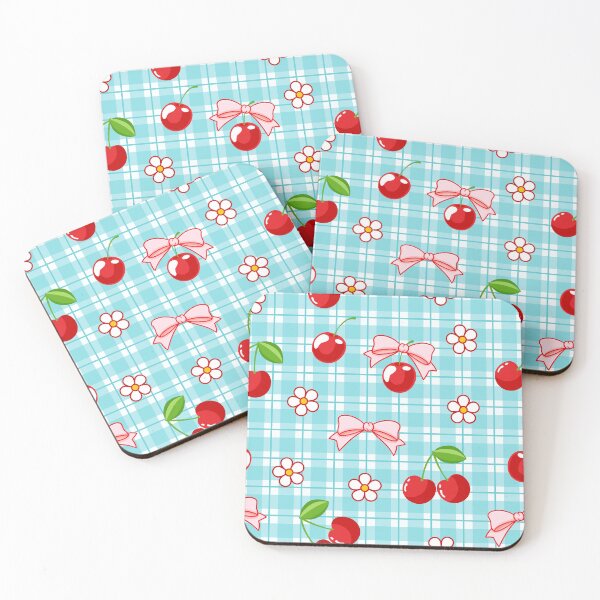 Item preview, Blue Gingham Pattern Red Cherry and Cute Pink Bow designed and sold by nurabear.
