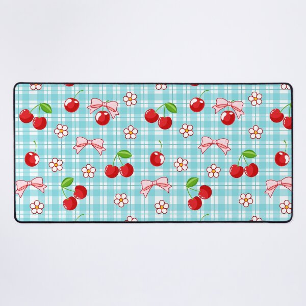 Item preview, Blue Gingham Pattern Red Cherry and Cute Pink Bow designed and sold by nurabear.
