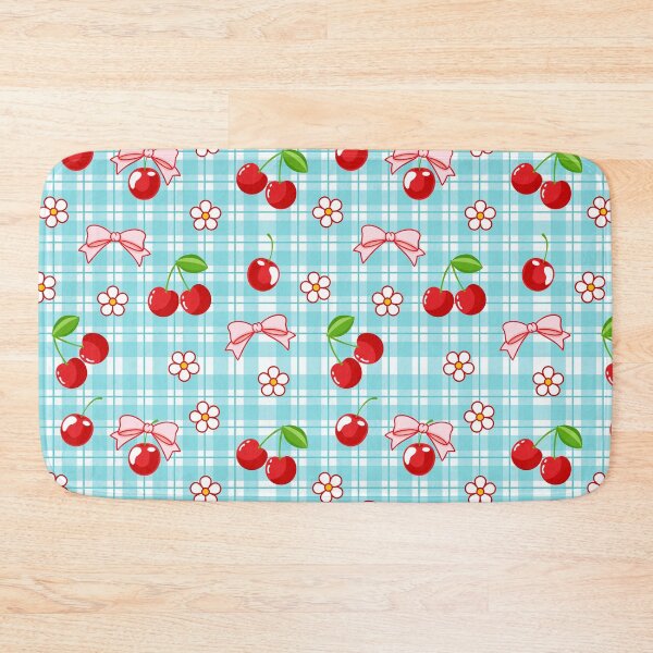 Item preview, Blue Gingham Pattern Red Cherry and Cute Pink Bow designed and sold by nurabear.