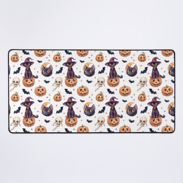 Item preview, Watercolor Halloween Seamless Pattern Cute Black Cats Pumpkins Bats designed and sold by PawtopiaArt.