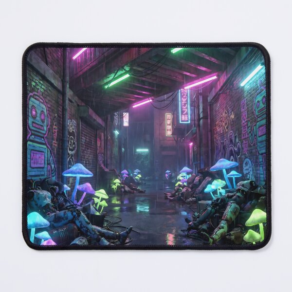 Item preview, Cyberpunk Neon Alley Rainy Street Bioluminescent Mushrooms designed and sold by IriArt-Designs.