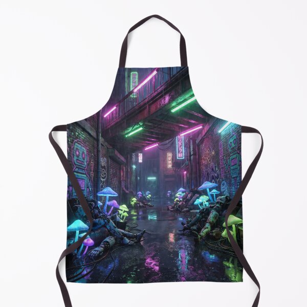 Item preview, Cyberpunk Neon Alley Rainy Street Bioluminescent Mushrooms designed and sold by IriArt-Designs.