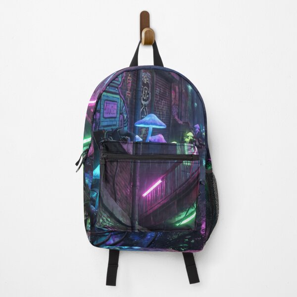 Item preview, Cyberpunk Neon Alley Rainy Street Bioluminescent Mushrooms designed and sold by IriArt-Designs.