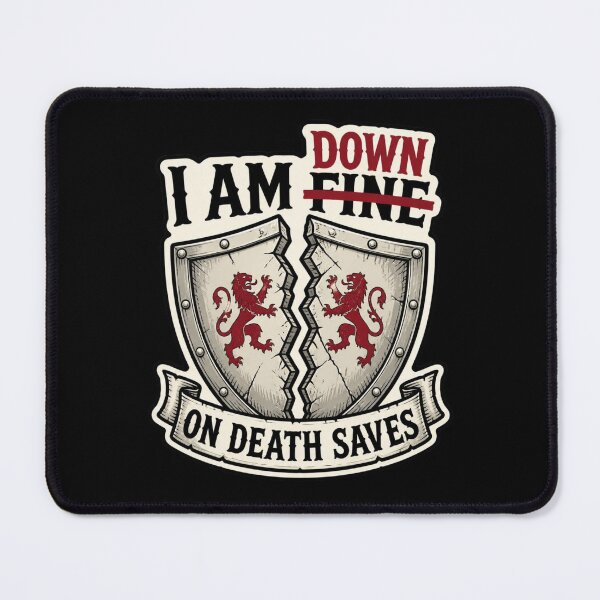 Item preview, I Am Down Death Saves - Funny Natural 1 RPG Strikethrough Shirt designed and sold by Dice_Goblin_Studio.