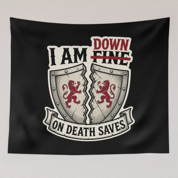 Item preview, I Am Down Death Saves - Funny Natural 1 RPG Strikethrough Shirt designed and sold by Dice_Goblin_Studio.