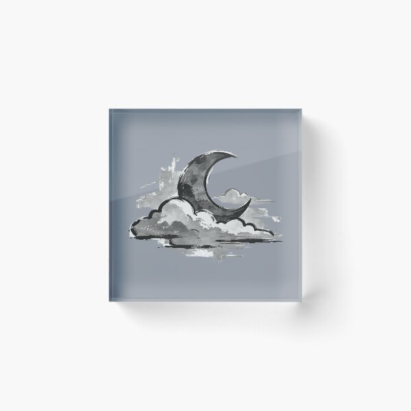 Item preview, Crescent moon among clouds in ink style designed and sold by mixoubraw.