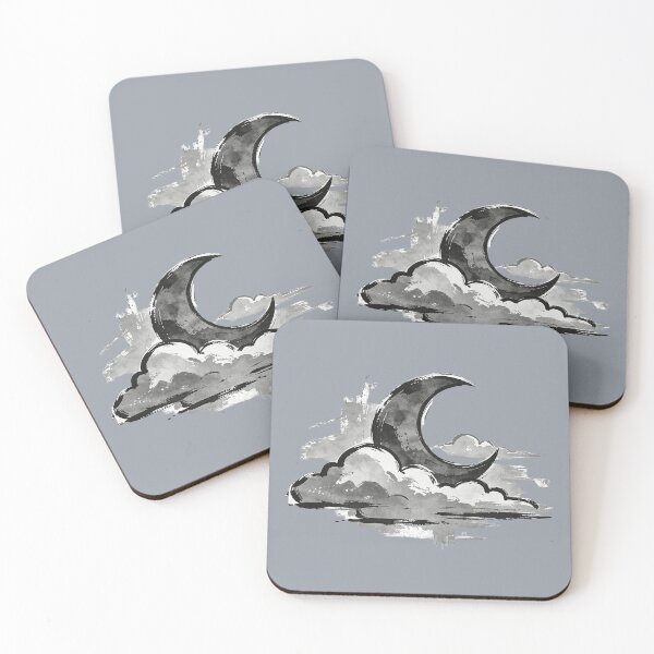 Item preview, Crescent moon among clouds in ink style designed and sold by mixoubraw.
