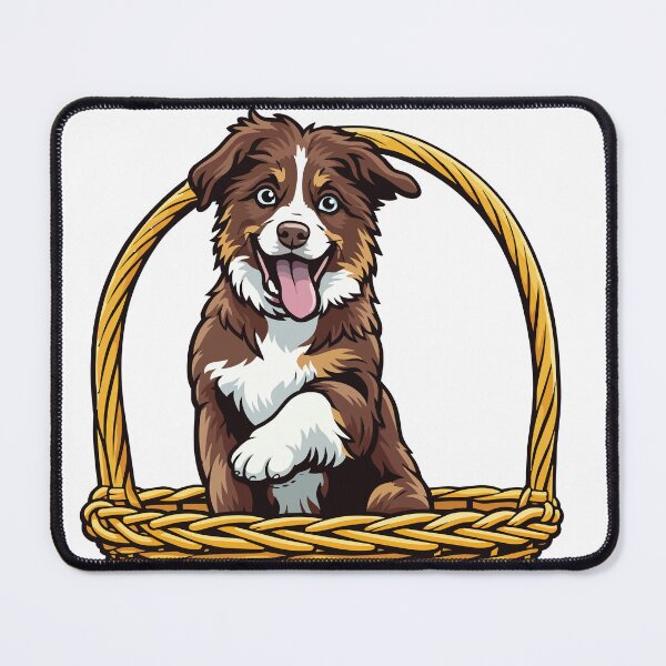 Item preview, Cute Australian Shepherd Puppy in a Basket designed and sold by Bluek9sDesign.