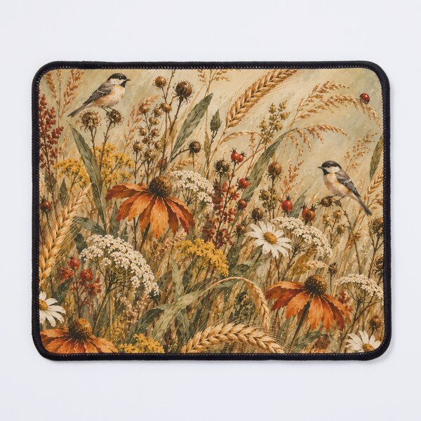 Item preview, Vintage Meadow Wildflowers and Birds Autumn Oil Painting designed and sold by Jozefin's Studio.