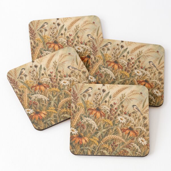 Item preview, Vintage Meadow Wildflowers and Birds Autumn Oil Painting designed and sold by Jozefin's Studio.