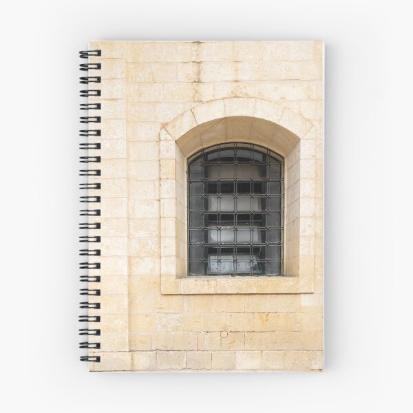 Item preview, Arched Stone Window With Iron Bars on Historic Beige Masonry Building Facade designed and sold by Nmallia.