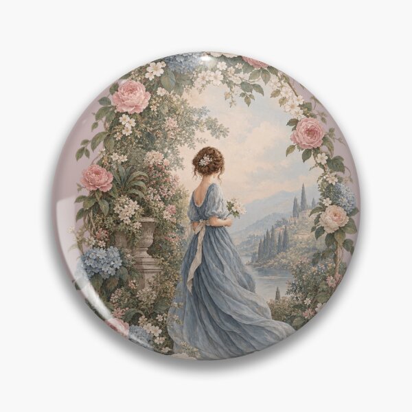 Item preview, Vintage Victorian Woman Floral Toile Pattern – Romantic Blue Garden Quilt & Curtain Design designed and sold by MimiSabu.