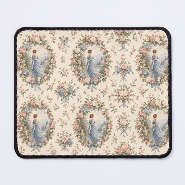 Item preview, Vintage Victorian Woman Floral Toile Pattern – Romantic Blue Garden Quilt & Curtain Design designed and sold by MimiSabu.