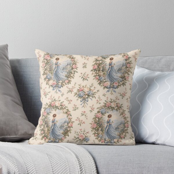 Item preview, Vintage Victorian Woman Floral Toile Pattern – Romantic Blue Garden Quilt & Curtain Design designed and sold by MimiSabu.