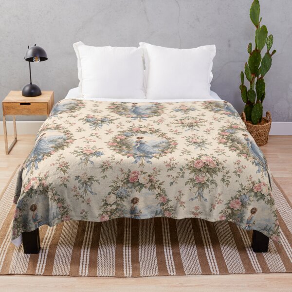 Item preview, Vintage Victorian Woman Floral Toile Pattern – Romantic Blue Garden Quilt & Curtain Design designed and sold by MimiSabu.