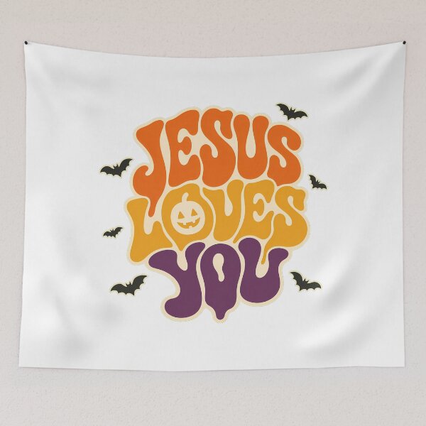 Item preview, Groovy Jesus Loves You Pumpkin Halloween Faith Typography designed and sold by chattsuede.
