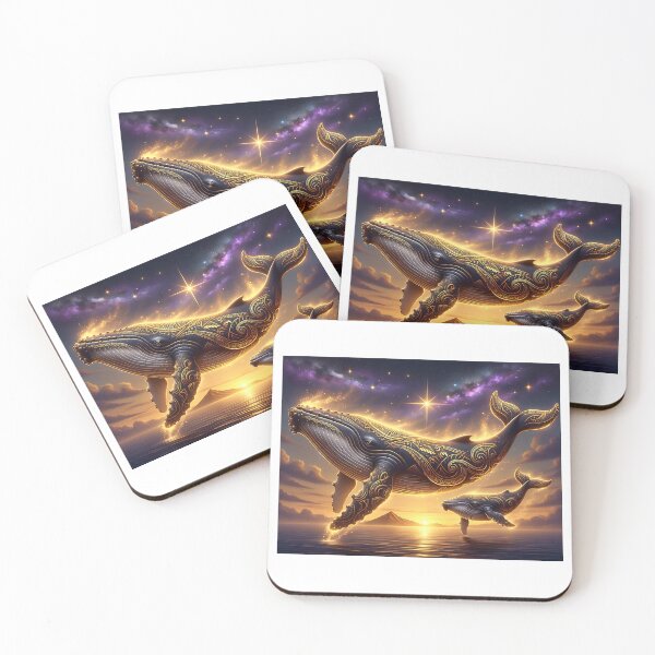 Item preview, Celestial Whale and Calf — Golden Flight Beneath the Stars designed and sold by Hawaii26.
