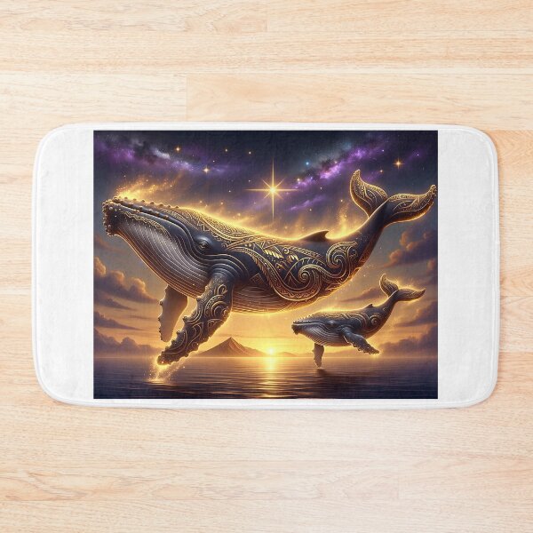 Item preview, Celestial Whale and Calf — Golden Flight Beneath the Stars designed and sold by Hawaii26.