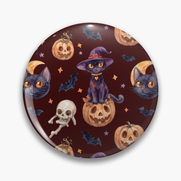Item preview, Moody Watercolor Halloween Pattern Black Cats Pumpkins Brown Background designed and sold by PawtopiaArt.