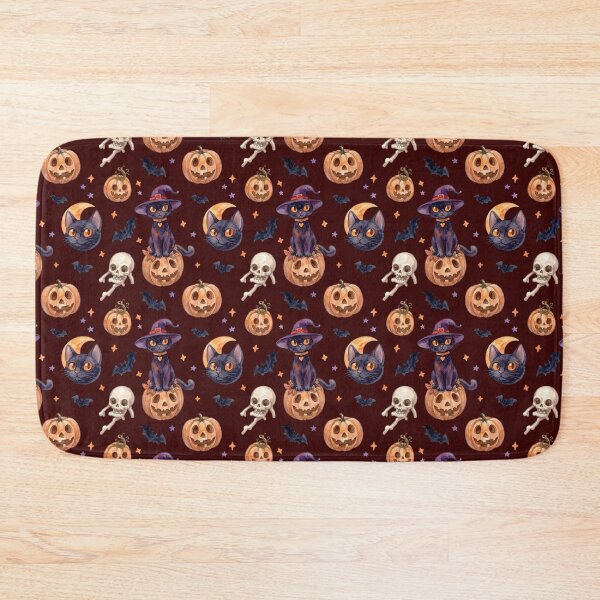 Item preview, Moody Watercolor Halloween Pattern Black Cats Pumpkins Brown Background designed and sold by PawtopiaArt.
