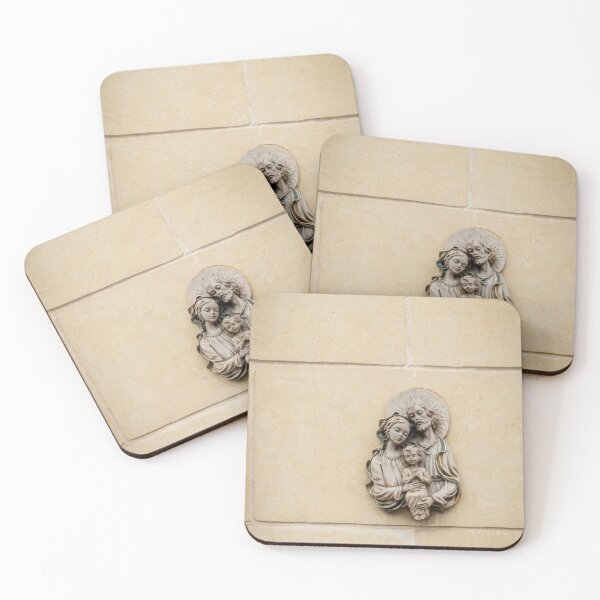 Item preview, Holy Family Relief Sculpture On Beige Stone Wall — Madonna, Joseph And Infant Jesus Religious Icon designed and sold by Nmallia.