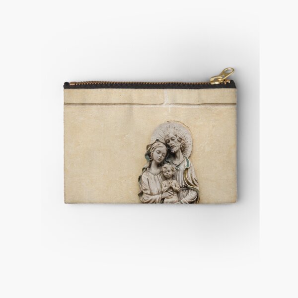Item preview, Holy Family Relief Sculpture On Beige Stone Wall — Madonna, Joseph And Infant Jesus Religious Icon designed and sold by Nmallia.