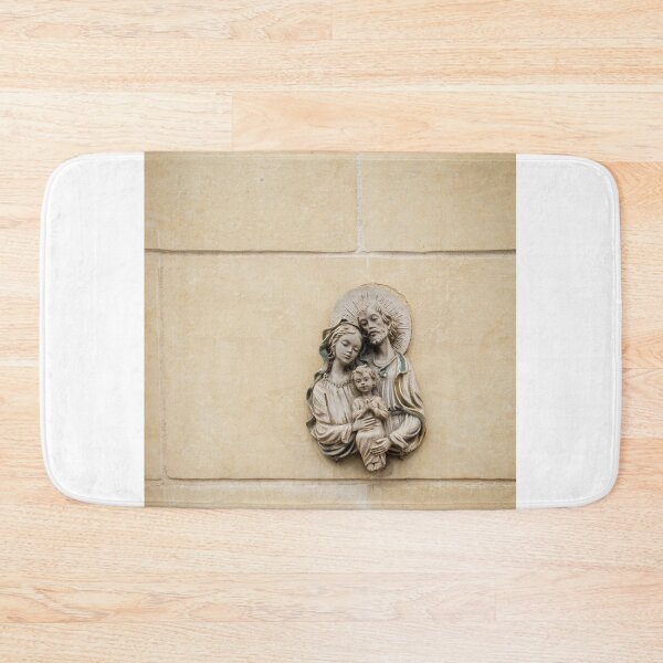 Item preview, Holy Family Relief Sculpture On Beige Stone Wall — Madonna, Joseph And Infant Jesus Religious Icon designed and sold by Nmallia.