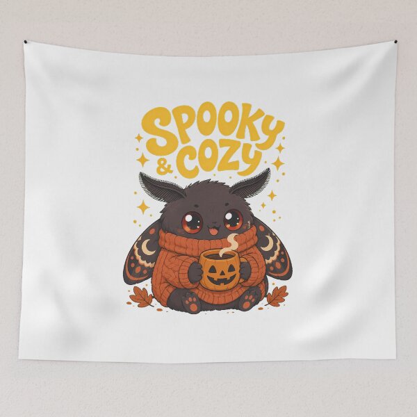Item preview, Spooky Cozy Autumn Mothman With Pumpkin Drink designed and sold by chattsuede.