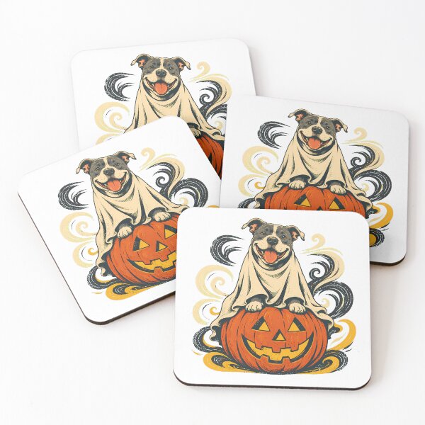 Item preview, Spooky Ghost Pit Bull Pumpkin Staffordshire Terrier designed and sold by chattsuede.