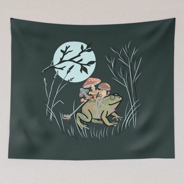 Item preview, Frog Moon Grass Cottagecore Mushroom Toad designed and sold by LeshanArt.