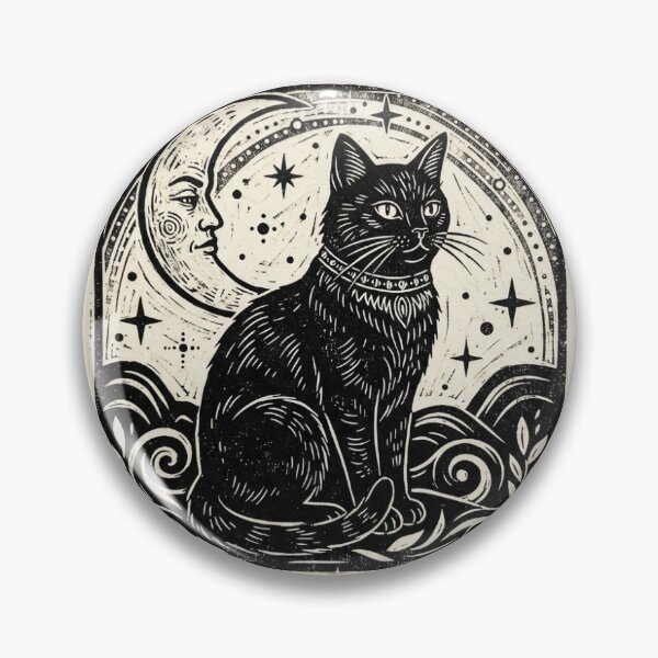 Item preview, Celestial Black Cat Linocut Print designed and sold by BrFrong.