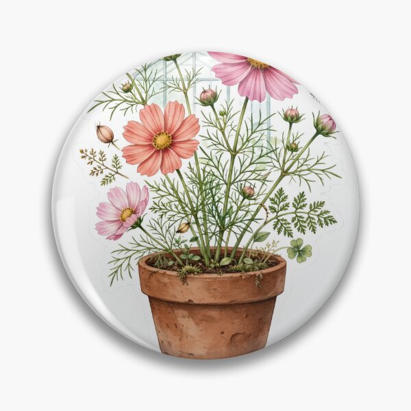 Item preview, Pink Cosmos Terracotta Flower Sticker designed and sold by FineLineBotanical .