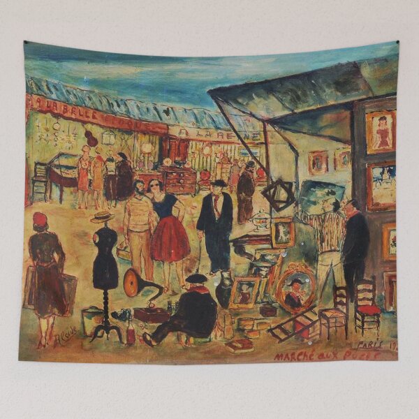 Item preview, Vintage Paris Wall Art, Marché aux Puces Flea Market Scene, Mache French Illustration designed and sold by RickE.