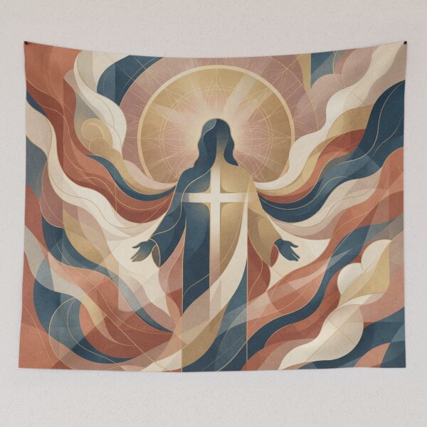 Item preview, Abstract Sacred Art of Jesus with Cross and Waves of Light designed and sold by MantoSagrado.
