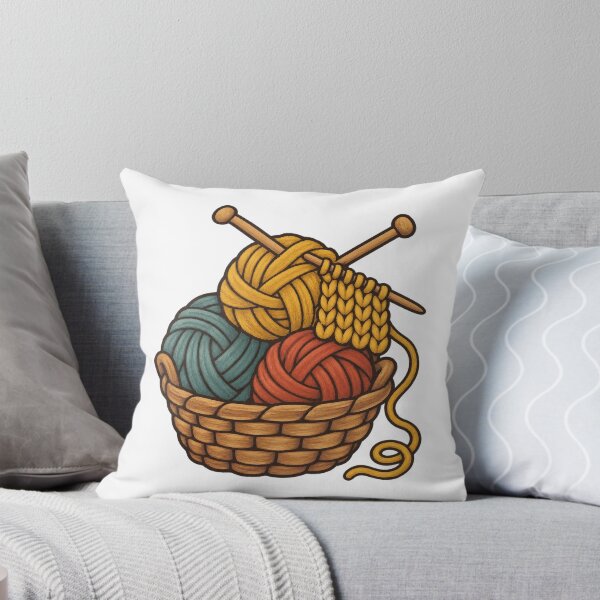 Item preview, Basket of Chunky Yarn With Knitting Needles designed and sold by eignvalue.