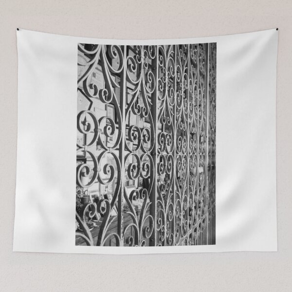 Item preview, Ornate Wrought Iron Gate With Decorative Scrollwork In Front Of Vintage Shop Display designed and sold by Nmallia.