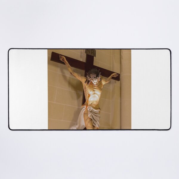 Item preview, Jesus Crucifix Statue On Cross In Church Interior Depicting Crucifixion And Religious Suffering designed and sold by Nmallia.