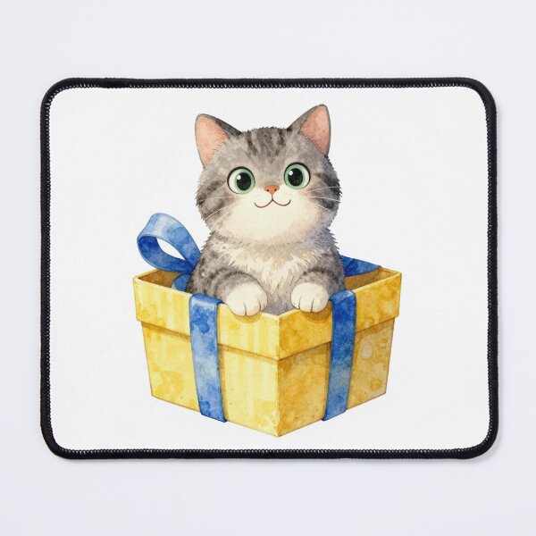 Item preview, cute watercolor kitten in a gift box illustration designed and sold by WildArtIT.