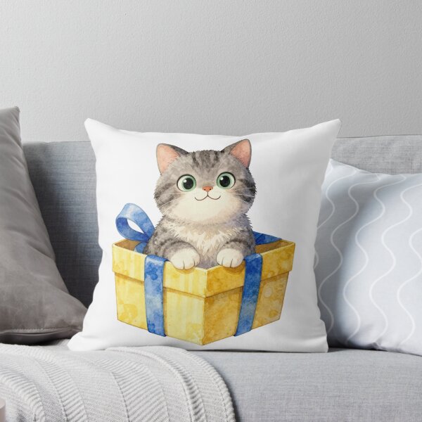 Item preview, cute watercolor kitten in a gift box illustration designed and sold by WildArtIT.