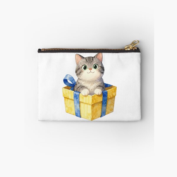 Item preview, cute watercolor kitten in a gift box illustration designed and sold by WildArtIT.
