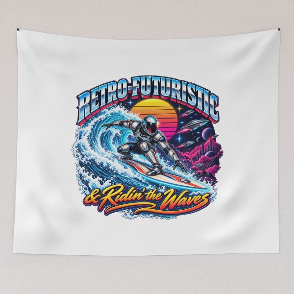 Item preview, Retro Futuristic Space Surfer Waves designed and sold by Dresut.