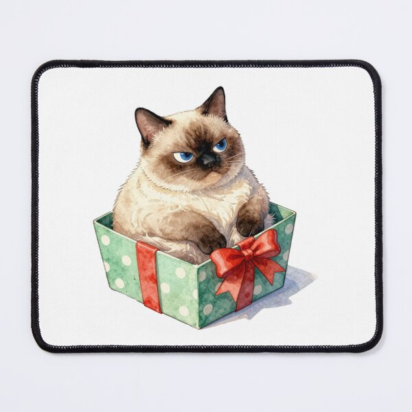 Item preview, grumpy siamese cat in a gift box watercolor designed and sold by WildArtIT.
