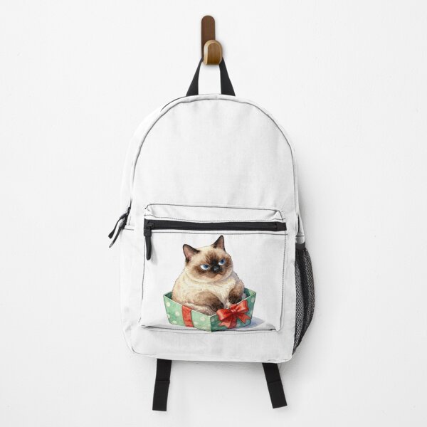 Item preview, grumpy siamese cat in a gift box watercolor designed and sold by WildArtIT.
