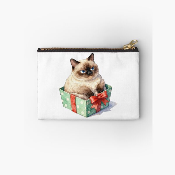 Item preview, grumpy siamese cat in a gift box watercolor designed and sold by WildArtIT.