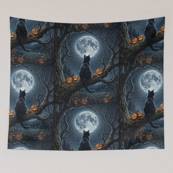 Item preview, Black Cat Tree Branch Full Moon Halloween designed and sold by Mindworx21.